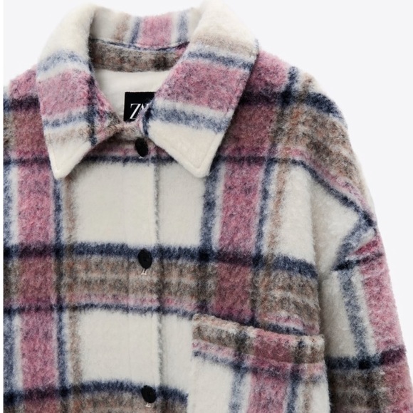 ZARA CREAM/PINK WOOL BLEND SHACKET NWOT! MEDIUM - Picture 6 of 9